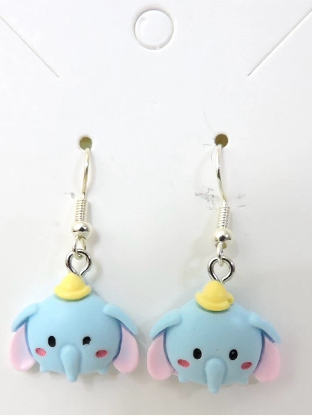 Cute Blue Elephant Dangle Earrings with Yellow Hat Handmade